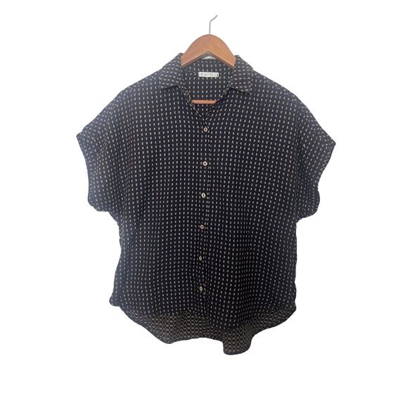 It Is Well LA Dobby Button Front Cotton Shirt Size Small Navy Brown Embroidered - Picture 1 of 8